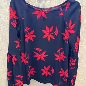 Banana Republic Navy with Red Flowers blouse S